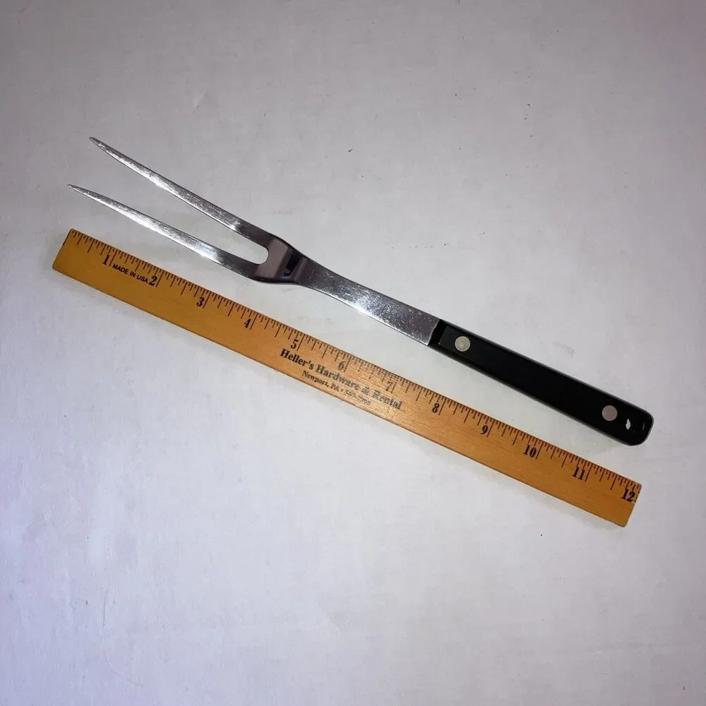 Vintage Flint Stainless Steel Carving Fork USA Black Handle Kitchen Utensil 11”